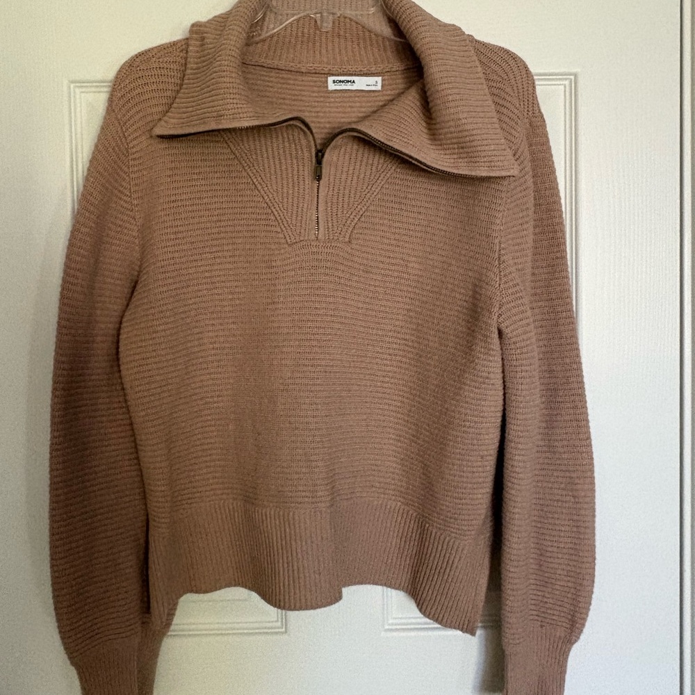 CLEARANCE - Sonoma Ribbed Half‑Zip Turtleneck Sweater - Taupe